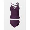 CUPSHE Women’s Tankini Sets Two Piece Swimsuit V Neck Crisscross Adjustable Double Straps Ruched Mid Rise(Deep Plum Purple)