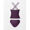 CUPSHE Women’s Tankini Sets Two Piece Swimsuit V Neck Crisscross Adjustable Double Straps Ruched Mid Rise(Deep Plum Purple)
