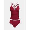 CUPSHE Women’s Tankini Sets Two Piece Swimsuit V Neck Crisscross Adjustable Double Straps Ruched Mid Rise(Red)