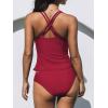 CUPSHE Women’s Tankini Sets Two Piece Swimsuit V Neck Crisscross Adjustable Double Straps Ruched Mid Rise(Red)