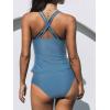 CUPSHE Women’s Tankini Sets Two Piece Swimsuit V Neck Crisscross Adjustable Double Straps Ruched Mid Rise(Sky Blue)