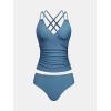 CUPSHE Women’s Tankini Sets Two Piece Swimsuit V Neck Crisscross Adjustable Double Straps Ruched Mid Rise(Sky Blue)