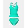 CUPSHE Women’s Tankini Sets Two Piece Swimsuit V Neck Crisscross Adjustable Double Straps Ruched Mid Rise(Turquoise Green)