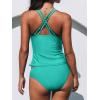 CUPSHE Women’s Tankini Sets Two Piece Swimsuit V Neck Crisscross Adjustable Double Straps Ruched Mid Rise(Turquoise Green)