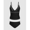 CUPSHE Women’s Tankini Sets Two Piece Swimsuit V Neck Ruched Shell Stitched Bathing Suit Spaghetti Adjustable Straps(Black)