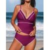 CUPSHE Women’s Tankini Sets Two Piece Swimsuit V Neck Ruched Shell Stitched Bathing Suit Spaghetti Adjustable Straps(Fuchsia)