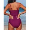CUPSHE Women’s Tankini Sets Two Piece Swimsuit V Neck Ruched Shell Stitched Bathing Suit Spaghetti Adjustable Straps(Fuchsia)