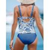 CUPSHE Women’s Tankini Sets Two Piece Swimsuits Mid Rise V Neck Adjustable Straps Back Hook Cutout Cheeky(Blue/Floral)