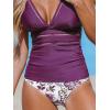 CUPSHE Women’s Tankini Sets Two Piece Swimsuits Mid Rise V Neck Adjustable Straps Back Hook Cutout Cheeky(Plum Purple/Floral)