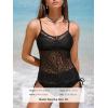 CUPSHE Women’s Tankini Sets Two Piece V Neck Mesh Swimsuit Bathing Suit Adjustable Spaghetti Straps Side Tie(Black)