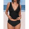 CUPSHE Women’s Tankini Sets V Neck Mesh Scalloped Two Piece Bathing Suits Adjustable Straps Mid Rise Swimwear(Black)