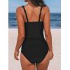 CUPSHE Women’s Tankini Sets V Neck Mesh Scalloped Two Piece Bathing Suits Adjustable Straps Mid Rise Swimwear(Black)