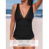 CUPSHE Women’s Tankini Sets V Neck Mesh Scalloped Two Piece Bathing Suits Adjustable Straps Mid Rise Swimwear(Black)