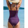CUPSHE Women’s Tankini Sets V Neck Mesh Scalloped Two Piece Bathing Suits Adjustable Straps Mid Rise Swimwear(Deep Purple)