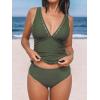 CUPSHE Women’s Tankini Sets V Neck Mesh Scalloped Two Piece Bathing Suits Adjustable Straps Mid Rise Swimwear(Forest Green)
