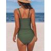 CUPSHE Women’s Tankini Sets V Neck Mesh Scalloped Two Piece Bathing Suits Adjustable Straps Mid Rise Swimwear(Forest Green)