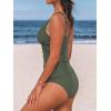 CUPSHE Women’s Tankini Sets V Neck Mesh Scalloped Two Piece Bathing Suits Adjustable Straps Mid Rise Swimwear(Forest Green)