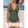 CUPSHE Women’s Tankini Sets V Neck Mesh Scalloped Two Piece Bathing Suits Adjustable Straps Mid Rise Swimwear(Forest Green)