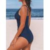 CUPSHE Women’s Tankini Sets V Neck Mesh Scalloped Two Piece Bathing Suits Adjustable Straps Mid Rise Swimwear(Navy Blue)