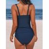 CUPSHE Women’s Tankini Sets V Neck Mesh Scalloped Two Piece Bathing Suits Adjustable Straps Mid Rise Swimwear(Navy Blue)