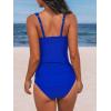 CUPSHE Women’s Tankini Sets V Neck Mesh Scalloped Two Piece Bathing Suits Adjustable Straps Mid Rise Swimwear(Royal Blue)