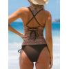 CUPSHE Women’s Tankini Sets V Neck Two Piece Swimsuit Crisscross Adjustable Strappy Drawstring Swimwear Textured(Brown/Zigzag Stripes)