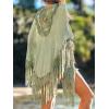 CUPSHE Women’s Tassel Long Kimono Cardigans Beach Swimsuit Bikini Cover Up(Green)
