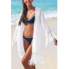 CUPSHE Women’s Tassel Long Kimono Cardigans Beach Swimsuit Bikini Cover Up(White)