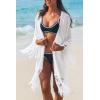 CUPSHE Women’s Tassel Long Kimono Cardigans Beach Swimsuit Bikini Cover Up(White)