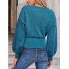 CUPSHE Women’s Trendy Knit Sweater 2025 Boatneck Puffy Sleeves Cinched Waist Pullover Tops Fall Fashion Casual Blouse(Blue)