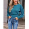 CUPSHE Women’s Trendy Knit Sweater 2025 Boatneck Puffy Sleeves Cinched Waist Pullover Tops Fall Fashion Casual Blouse(Blue)
