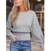 CUPSHE Women’s Trendy Knit Sweater 2025 Boatneck Puffy Sleeves Cinched Waist Pullover Tops Fall Fashion Casual Blouse(Gray)