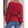 CUPSHE Women’s Trendy Knit Sweater 2025 Boatneck Puffy Sleeves Cinched Waist Pullover Tops Fall Fashion Casual Blouse(Red)