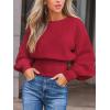 CUPSHE Women’s Trendy Knit Sweater 2025 Boatneck Puffy Sleeves Cinched Waist Pullover Tops Fall Fashion Casual Blouse(Red)
