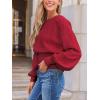 CUPSHE Women’s Trendy Knit Sweater 2025 Boatneck Puffy Sleeves Cinched Waist Pullover Tops Fall Fashion Casual Blouse(Red)