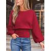 CUPSHE Women’s Trendy Knit Sweater 2025 Boatneck Puffy Sleeves Cinched Waist Pullover Tops Fall Fashion Casual Blouse(Red)
