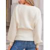 CUPSHE Women’s Trendy Knit Sweater 2025 Boatneck Puffy Sleeves Cinched Waist Pullover Tops Fall Fashion Casual Blouse(White)