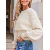 CUPSHE Women’s Trendy Knit Sweater 2025 Boatneck Puffy Sleeves Cinched Waist Pullover Tops Fall Fashion Casual Blouse(White)