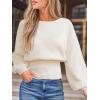 CUPSHE Women’s Trendy Knit Sweater 2025 Boatneck Puffy Sleeves Cinched Waist Pullover Tops Fall Fashion Casual Blouse(White)