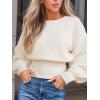 CUPSHE Women’s Trendy Knit Sweater 2025 Boatneck Puffy Sleeves Cinched Waist Pullover Tops Fall Fashion Casual Blouse(White)