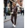 CUPSHE Women’s Two Piece Outfit Sweatsuits Set Long Sleeve Loungewear Tracksuit Jogger Set(Brown)