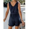 CUPSHE Women’s V Neck Belted Button Romper Sleeveless Short Jumpsuit Rolled Pants Outfit(Navy)