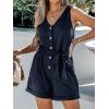 CUPSHE Women’s V Neck Belted Button Romper Sleeveless Short Jumpsuit Rolled Pants Outfit(Navy)
