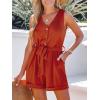 CUPSHE Women’s V Neck Belted Button Romper Sleeveless Short Jumpsuit Rolled Pants Outfit(Red)