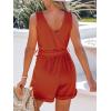 CUPSHE Women’s V Neck Belted Button Romper Sleeveless Short Jumpsuit Rolled Pants Outfit(Red)