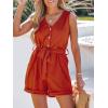 CUPSHE Women’s V Neck Belted Button Romper Sleeveless Short Jumpsuit Rolled Pants Outfit(Red)