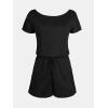 CUPSHE Women’s V Neck Boat Neck Romper Short Sleeve Drawstring Waist Pockets Knit Mini Jumpsuit One Piece Outfit(Black)
