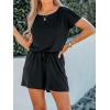 CUPSHE Women’s V Neck Boat Neck Romper Short Sleeve Drawstring Waist Pockets Knit Mini Jumpsuit One Piece Outfit(Black)
