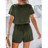 CUPSHE Women’s V Neck Boat Neck Romper Short Sleeve Drawstring Waist Pockets Knit Mini Jumpsuit One Piece Outfit(Kelly)