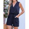 CUPSHE Women’s V Neck Button Front Summer Sleeveless Romper Wide Leg Jumpsuit Beach 2025 Trendy Outfits(Blue)